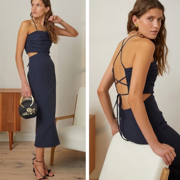 Cinq a Sept navy cut out Dress with Spaghetti Straps and open back 8 nwt Judy - Picture 4 of 8